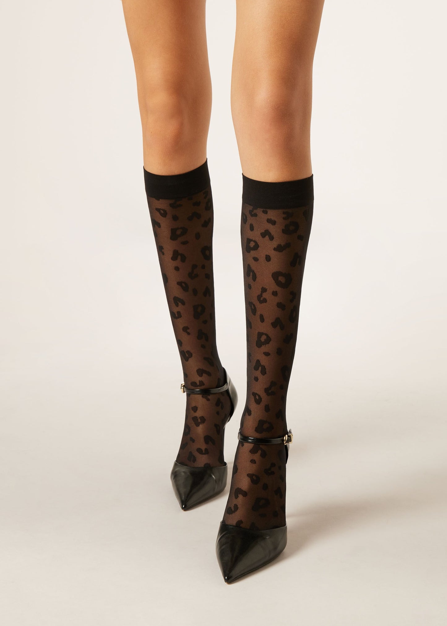 Animal Print Pattern Sheer Knee-High Socks