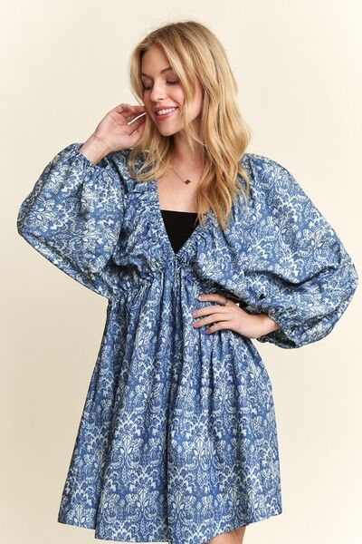 ADORA Bedrucktes Mini-Kleid mit V-Ausschnitt und Fledermausärmeln