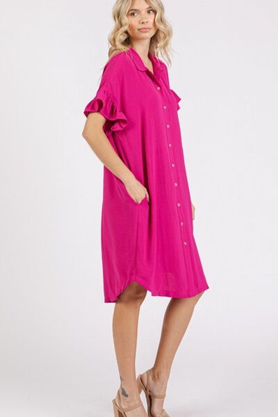 Mittoshop Hemdkleid mit Rüschenärmeln und Taschen