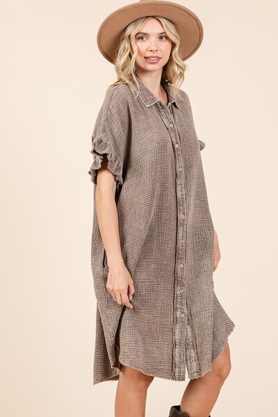 Mittoshop Mineral-Wash-Baumwollgaze-Mini-Hemdkleid