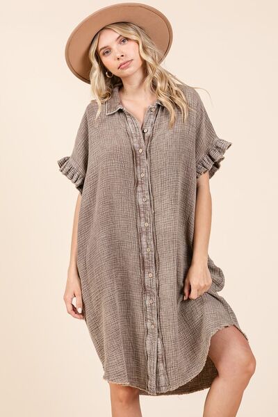 Mittoshop Mineral-Wash-Baumwollgaze-Mini-Hemdkleid