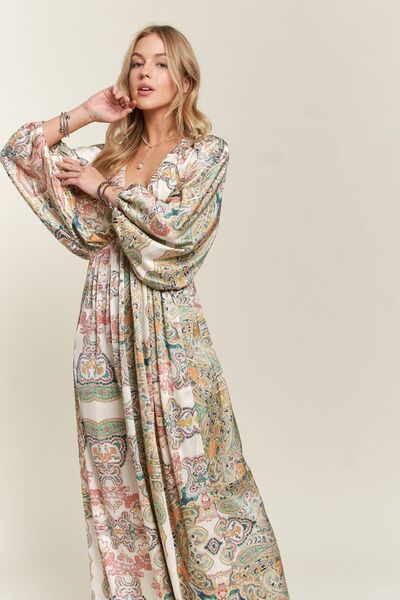 ADORA Bedrucktes V-Ausschnitt Fledermausärmel-Kleid